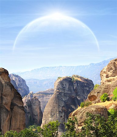 simsearch:400-07291880,k - Fantastic landscape with planet, mountains and jingle Stock Photo - Budget Royalty-Free & Subscription, Code: 400-08192733