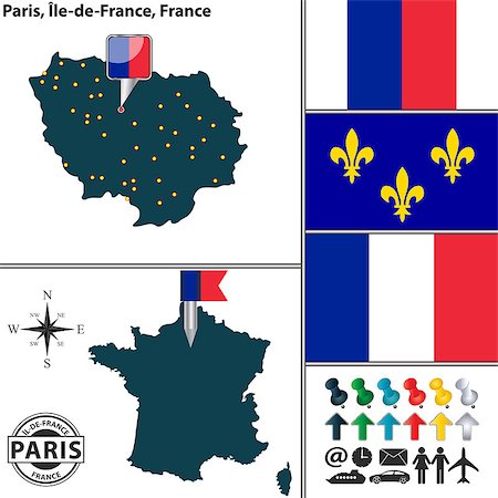 Vector map of Paris in state Ile-de-France with coat of arms and location on France map Stock Photo - Budget Royalty-Free & Subscription, Code: 400-08192912