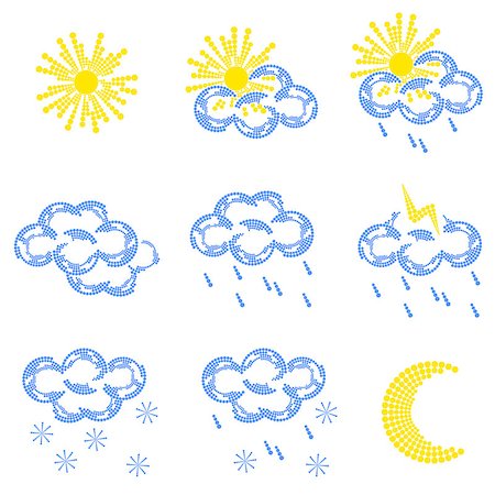 simsearch:400-04146469,k - 9 weather icon set with sun, cloud, rain and snow, vector illustration Stock Photo - Budget Royalty-Free & Subscription, Code: 400-08193802