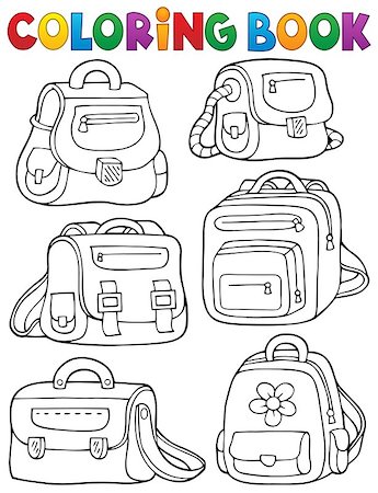simsearch:400-04240970,k - Coloring book school bags theme 1 - eps10 vector illustration. Stock Photo - Budget Royalty-Free & Subscription, Code: 400-08193846
