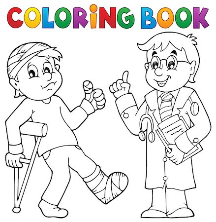 Coloring book with patient and doctor - eps10 vector illustration. Stock Photo - Budget Royalty-Free & Subscription, Code: 400-08193848