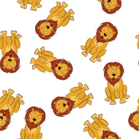 simsearch:400-08255624,k - Seamless Pattern From Funny Cartoon Character Lion With Growl Opened Mouth Sitting on a Floor Over White Background. Hand Drawn in Front View Elegant Cute Design. Vector illustration. Stock Photo - Budget Royalty-Free & Subscription, Code: 400-08200085