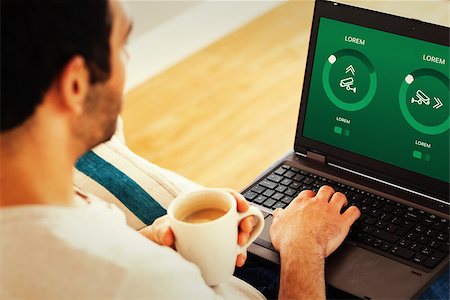Man using laptop against home control centre Stock Photo - Budget Royalty-Free & Subscription, Code: 400-08200839
