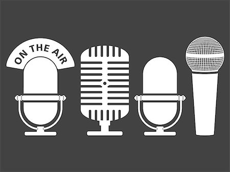 White microphone icons on dark background, vector eps10 illustration Stock Photo - Budget Royalty-Free & Subscription, Code: 400-08225102
