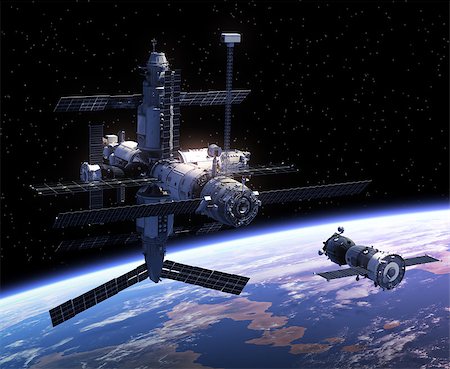 space satellite - Spacecraft And Space Station In Space. 3D Scene. Stock Photo - Budget Royalty-Free & Subscription, Code: 400-08221366