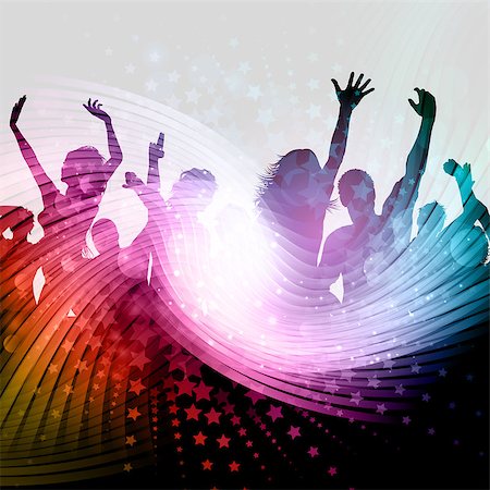 simsearch:400-04389591,k - Silhouette of a party crowd on an abstract background with stars design Stock Photo - Budget Royalty-Free & Subscription, Code: 400-08223883