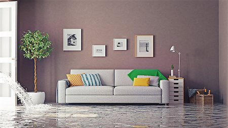flooded homes - flooding in luxurious interior. 3d creative concept Stock Photo - Budget Royalty-Free & Subscription, Code: 400-08254049