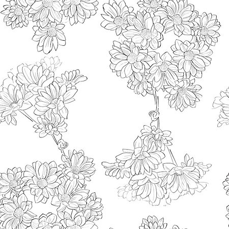 simsearch:400-05685192,k - Seamless retro pattern with daisies sketch drawing over white Stock Photo - Budget Royalty-Free & Subscription, Code: 400-08254303