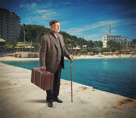 suitcase old - Retired man goes on vacation to city Stock Photo - Budget Royalty-Free & Subscription, Code: 400-08254389