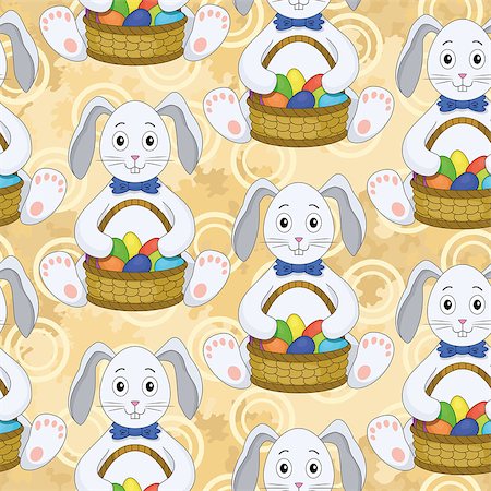 simsearch:400-07424187,k - Seamless pattern, cartoon Bunnies with a basket of Easter eggs on abstract background. Vector Photographie de stock - Aubaine LD & Abonnement, Code: 400-08255599