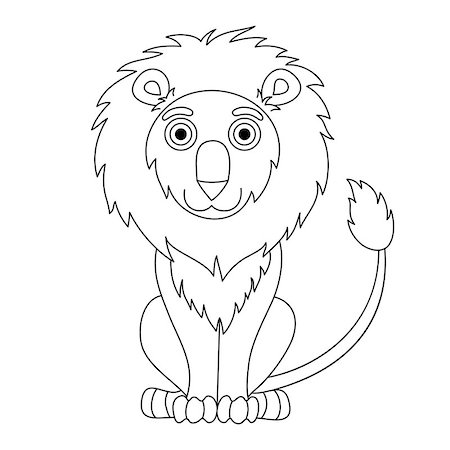 simsearch:400-08255624,k - Cute cartoon lion with fluffy mane and kind muzzle. Vector illustration, coloring book page for children Stock Photo - Budget Royalty-Free & Subscription, Code: 400-08255624