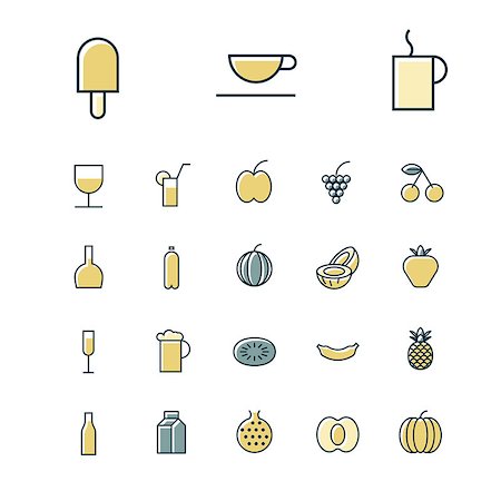 strawberry illustration - Thin line icons for food and drinks. Vector illustration. Stock Photo - Budget Royalty-Free & Subscription, Code: 400-08257162