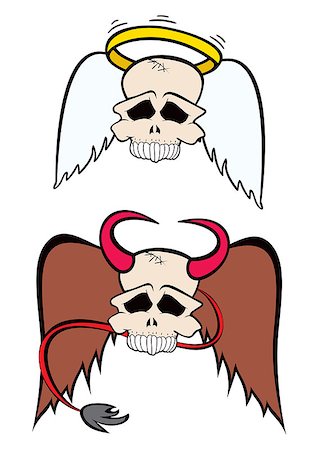 Skulls from heaven and hell created in cartoon style Stock Photo - Budget Royalty-Free & Subscription, Code: 400-08258409