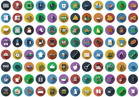 simsearch:400-04790475,k - Big set of circle flat design icons with restaurant , kitchen and utensils symbols.  Vector illustration. Stock Photo - Budget Royalty-Free & Subscription, Code: 400-08258680