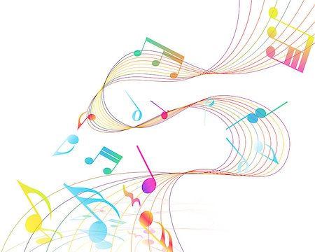 simsearch:400-04875050,k - Multicolor Musical Design From Music Staff Elements With Treble Clef And Notes With Copy Space. Elegant Creative Design Isolated on White. Vector Illustration. Stock Photo - Budget Royalty-Free & Subscription, Code: 400-08259449