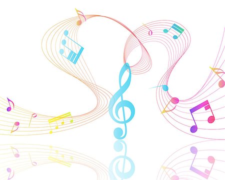 simsearch:400-04875050,k - Multicolor Musical Design From Music Staff Elements With Treble Clef And Notes With Copy Space. Elegant Creative Design Isolated on White. Vector Illustration. Stock Photo - Budget Royalty-Free & Subscription, Code: 400-08259451