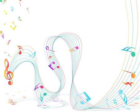 simsearch:400-04345223,k - Multicolor Musical Design From Music Staff Elements With Treble Clef And Notes With Copy Space. Elegant Creative Design Isolated on White. Vector Illustration. Stock Photo - Budget Royalty-Free & Subscription, Code: 400-08259452