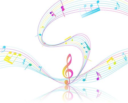 simsearch:400-04345223,k - Multicolor Musical Design From Music Staff Elements With Treble Clef And Notes With Copy Space. Elegant Creative Design Isolated on White. Vector Illustration. Stock Photo - Budget Royalty-Free & Subscription, Code: 400-08259453