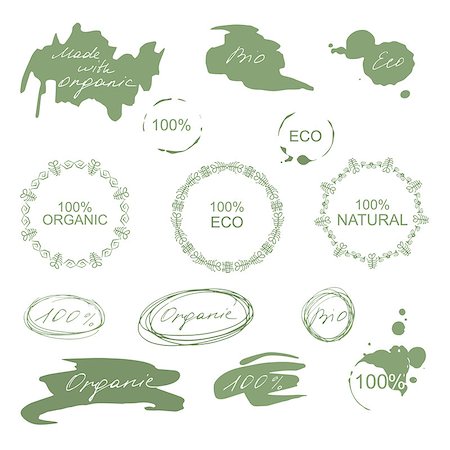 sasha2538 (artist) - Set of natural organic eco badges and green labels. Vector illustration. Green spots and frames Stock Photo - Budget Royalty-Free & Subscription, Code: 400-08259485