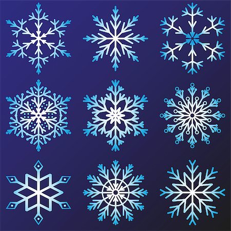 Set of nine snowflakes. Vector, isolated objects Stock Photo - Budget Royalty-Free & Subscription, Code: 400-08259933