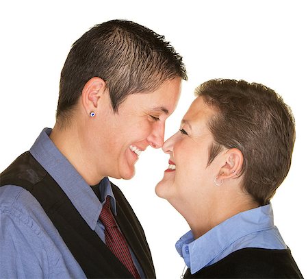 simsearch:400-06204561,k - Happy lesbian couple touching noses over isolated background Stock Photo - Budget Royalty-Free & Subscription, Code: 400-08250380