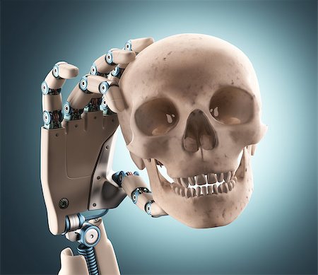 simsearch:400-07899875,k - Robotic hand holding a human skull. Clipping path on the skull. Stock Photo - Budget Royalty-Free & Subscription, Code: 400-08250681