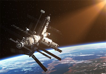 space satellite - Space Station In The Rays Of The Sun. 3D Scene. Stock Photo - Budget Royalty-Free & Subscription, Code: 400-08252406