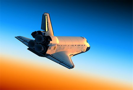 space satellite - Space Shuttle In The Sky. 3D Scene. Stock Photo - Budget Royalty-Free & Subscription, Code: 400-08253707
