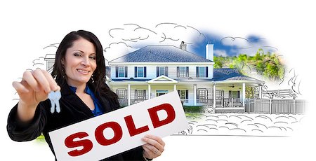 signs for mexicans - Hispanic Woman Holding Keys and Sold Sign Over House Drawing and Photo Combination on White. Stock Photo - Budget Royalty-Free & Subscription, Code: 400-08253978