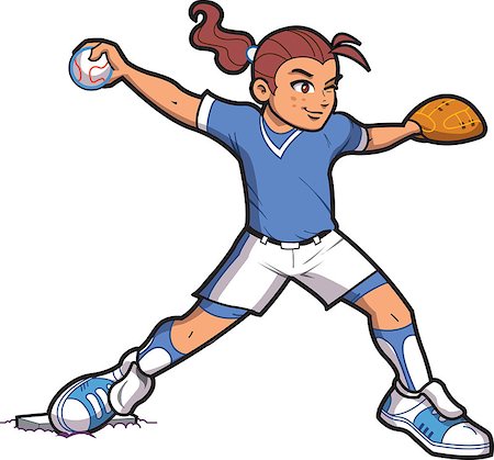 Girl Softball Baseball Pitcher with Ponytail and Proper Form Stock Photo - Budget Royalty-Free & Subscription, Code: 400-08264113