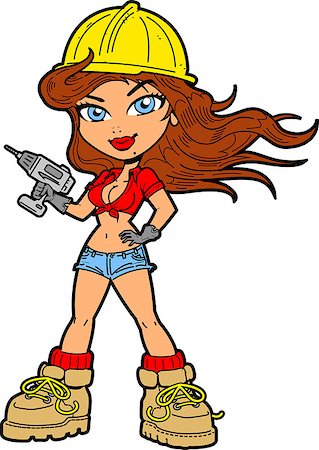 plumber (female) - Sexy Girl Construction Worker Contractor Holding a Drill Stock Photo - Budget Royalty-Free & Subscription, Code: 400-08266094