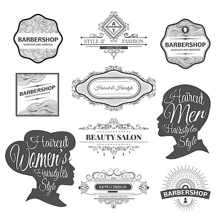 Vector set of retro barber shop labels, logo, badges and design element. Stock Photo - Budget Royalty-Free & Subscription, Code: 400-08260686