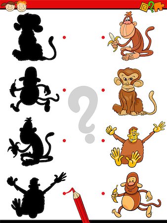 diagrammatic drawing animals - Cartoon Illustration of Education Shadow Task for Preschool Kids with Monkeys Animal Characters Stock Photo - Budget Royalty-Free & Subscription, Code: 400-08260754