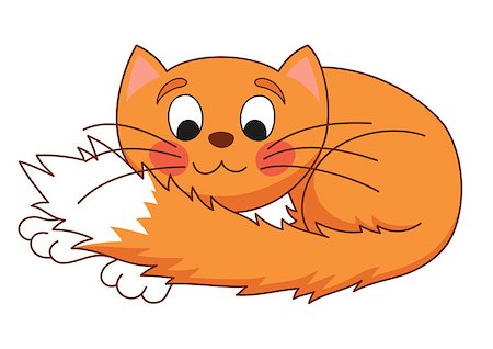 shy baby - Cartoon plump kitty, vector illustration of funny cute red cat with kind muzzle, cat smiling, stretching and lying comfortably curtailed Stock Photo - Budget Royalty-Free & Subscription, Code: 400-08261869
