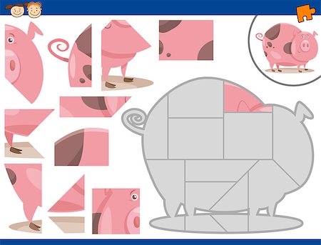 diagrammatic drawing animals - Cartoon Illustration of Educational Jigsaw Puzzle Task for Preschool Children with Farm Pig Animal Character Stock Photo - Budget Royalty-Free & Subscription, Code: 400-08262421