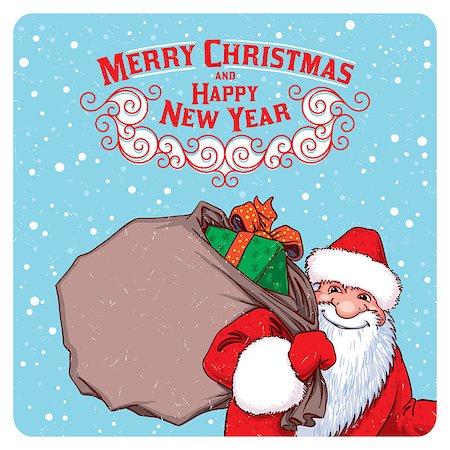 Vintage Christmas Card. Vector illustration with Santa Claus Stock Photo - Budget Royalty-Free & Subscription, Code: 400-08262500