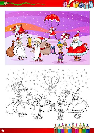 simsearch:400-08708552,k - Cartoon Illustration of Santa Claus Characters Group on Christmas Time for Coloring Book Stock Photo - Budget Royalty-Free & Subscription, Code: 400-08263149