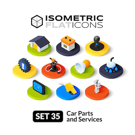 pictogram of map - Isometric flat icons, 3D pictograms vector set 35 - Car parts and services symbol collection Stock Photo - Budget Royalty-Free & Subscription, Code: 400-08263190