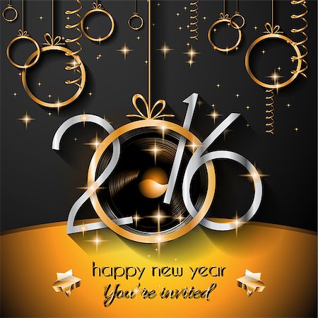 simsearch:400-07257578,k - 2016 Christmas and Happy New Year Party flyer. Complete layout with space for text for your dinner invitation, xmas parties or new year's eve party flyer. Foto de stock - Super Valor sin royalties y Suscripción, Código: 400-08263397