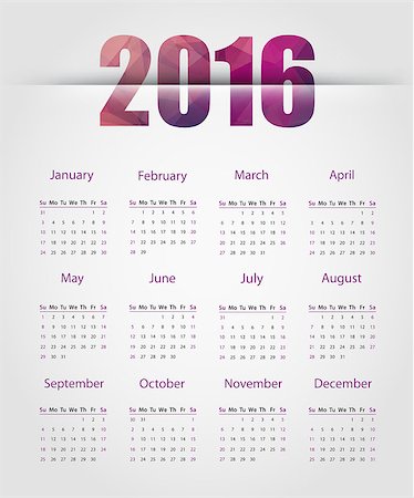 day calendar with plans - Simple 2016 year calendar with polygonal header Stock Photo - Budget Royalty-Free & Subscription, Code: 400-08263686