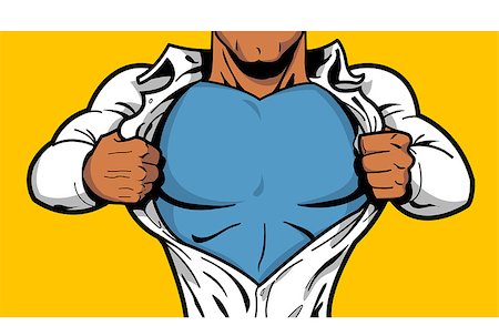 Black comic book superhero opening shirt to reveal costume underneath with Your Logo on his chest! Stock Photo - Budget Royalty-Free & Subscription, Code: 400-08263892