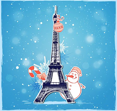 Christmas background with Eiffel Tower and decorations Stock Photo - Budget Royalty-Free & Subscription, Code: 400-08263974