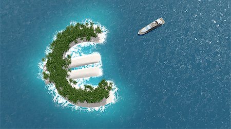 Tax haven, financial or wealth evasion on a euro shaped island. A luxury boat is sailing to the island. Stock Photo - Budget Royalty-Free & Subscription, Code: 400-08285532