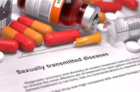 Sexually Transmitted Diseases - Printed Diagnosis with Red Pills, Injections and Syringe. Medical Concept with Selective Focus. Stock Photo - Budget Royalty-Free & Subscription, Code: 400-08285739