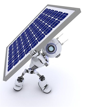 simsearch:400-04279469,k - 3D render of a Robot with a solar panel Stock Photo - Budget Royalty-Free & Subscription, Code: 400-08289002