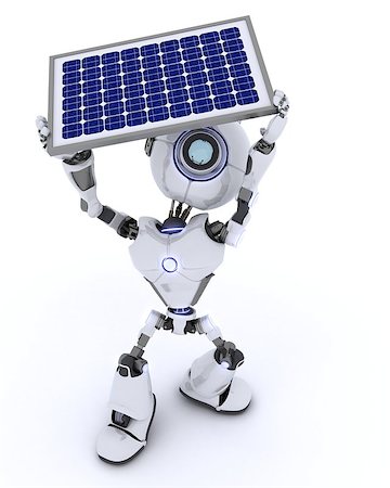 simsearch:400-04760873,k - 3D render of a Robot with a solar panel Stock Photo - Budget Royalty-Free & Subscription, Code: 400-08289003