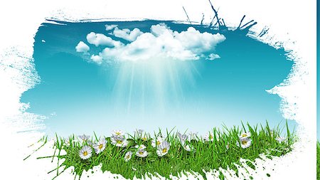 simsearch:400-06107660,k - 3D render of daisies in grass with a sunny rain cloud with a grunge style splat effect Stock Photo - Budget Royalty-Free & Subscription, Code: 400-08283121