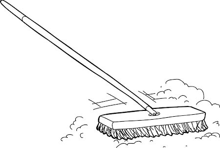 Outlined cartoon push broom sweeping dust over white Stock Photo - Budget Royalty-Free & Subscription, Code: 400-08283708