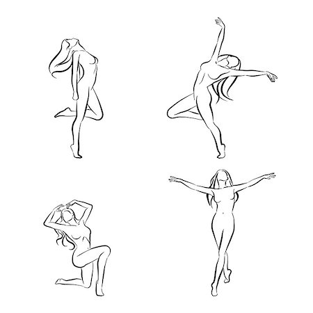 simsearch:400-08573669,k - Four silhouettes of woman dancing naked, lineart Stock Photo - Budget Royalty-Free & Subscription, Code: 400-08296191