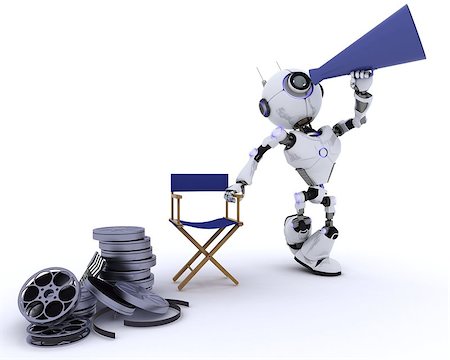 simsearch:400-06396346,k - 3D Render of a Robot in directors chair with megaphone Stock Photo - Budget Royalty-Free & Subscription, Code: 400-08296335